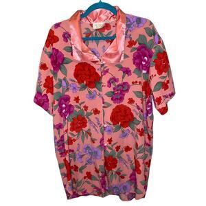 Vintage Victoria’s Secret Floral Satin Button Front Nightgown Rose Small